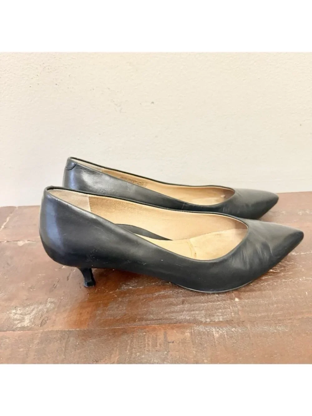 Vionic Josie Black Leather Pointed Toe Kitten Heel Pumps Womens 9